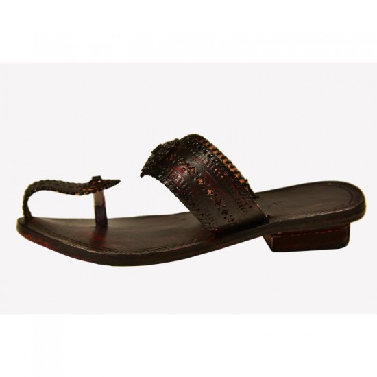 Buy original kolhapuri chappal with designed strap in brown color